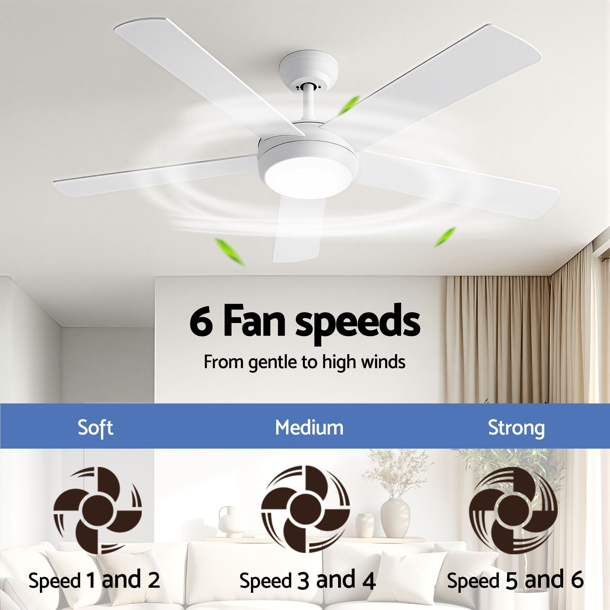 52'' Ceiling Fan 5 Blades DC Motor w/Light w/Remote White - Appliances > Fans > Ceiling Fans - Rivercity House & Home Co. (ABN 18 642 972 209) - Affordable Modern Furniture Australia