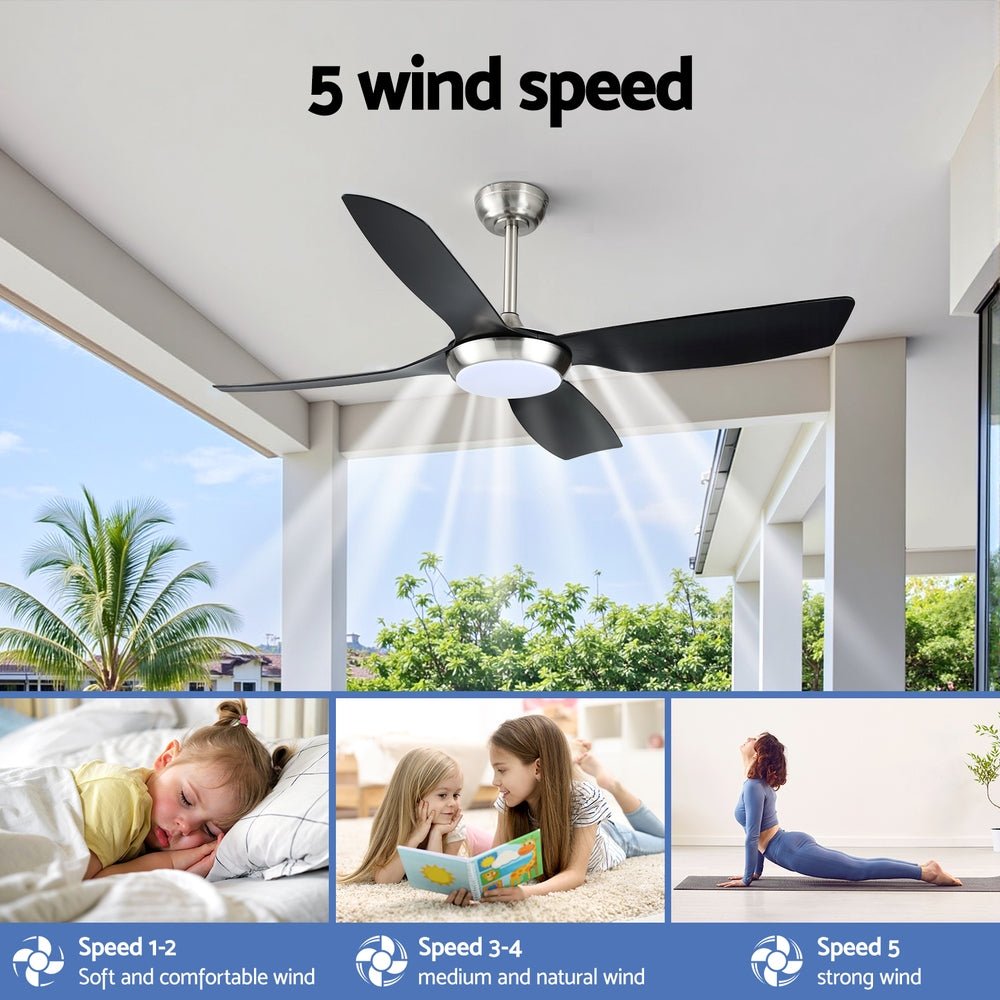 52'' Ceiling Fan DC Motor w/Light w/Remote Black - Appliances > Fans > Ceiling Fans - Rivercity House & Home Co. (ABN 18 642 972 209) - Affordable Modern Furniture Australia