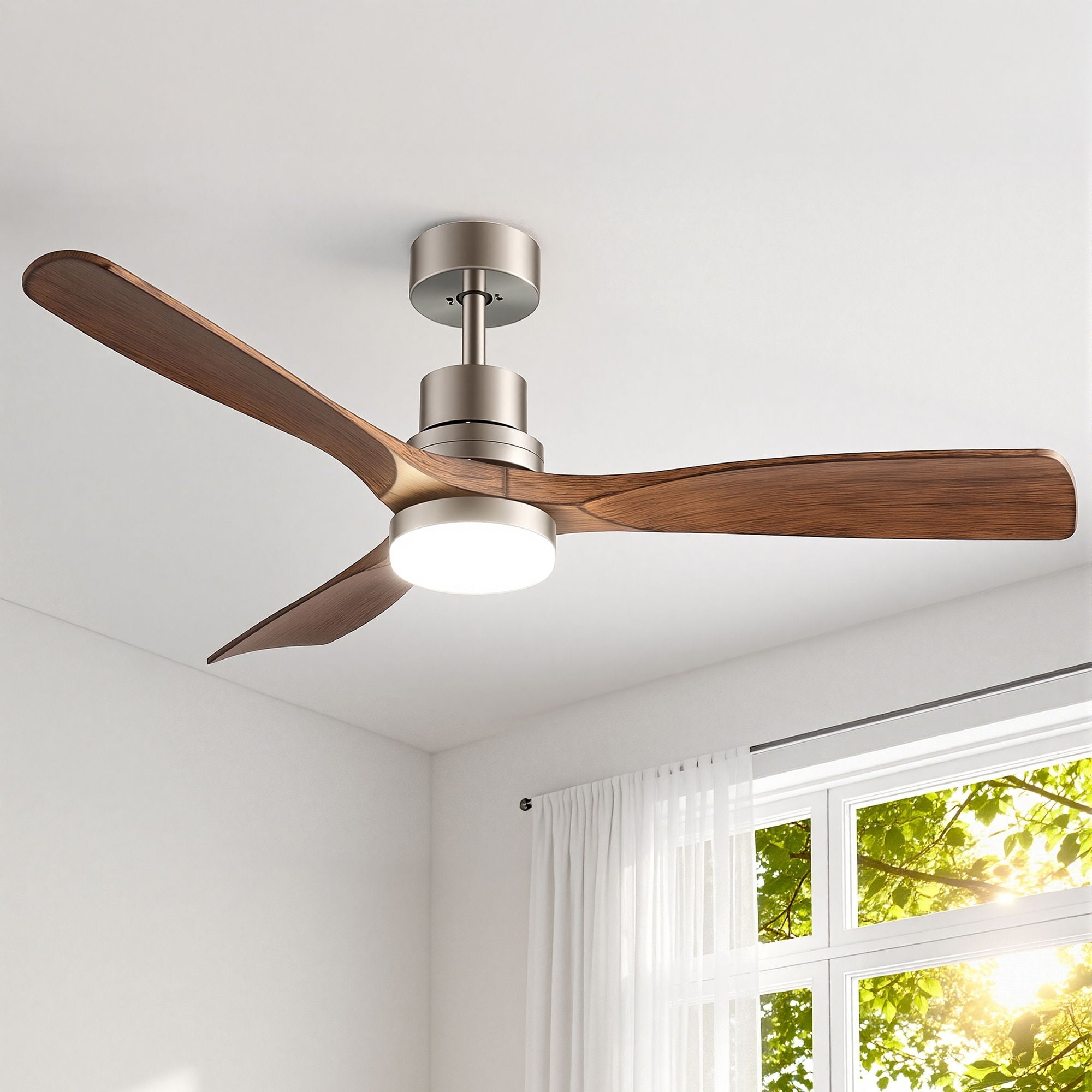 52" Ceiling Fan with Light Remote Control DC Motor Smart App Timber Blades Brown - Appliances > Fans > Ceiling Fans - Rivercity House & Home Co. (ABN 18 642 972 209) - Affordable Modern Furniture Australia