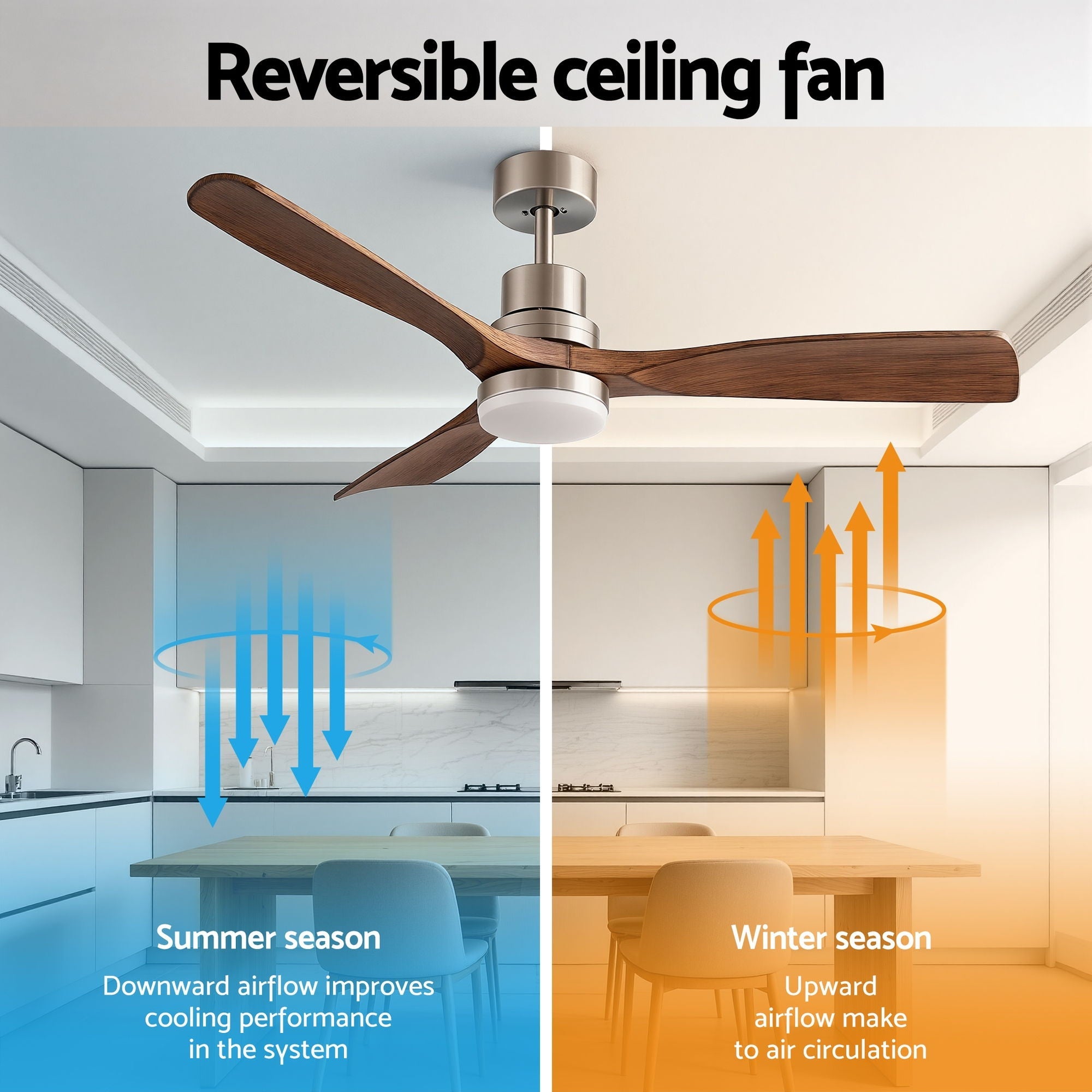 52" Ceiling Fan with Light Remote Control DC Motor Smart App Timber Blades Brown - Appliances > Fans > Ceiling Fans - Rivercity House & Home Co. (ABN 18 642 972 209) - Affordable Modern Furniture Australia