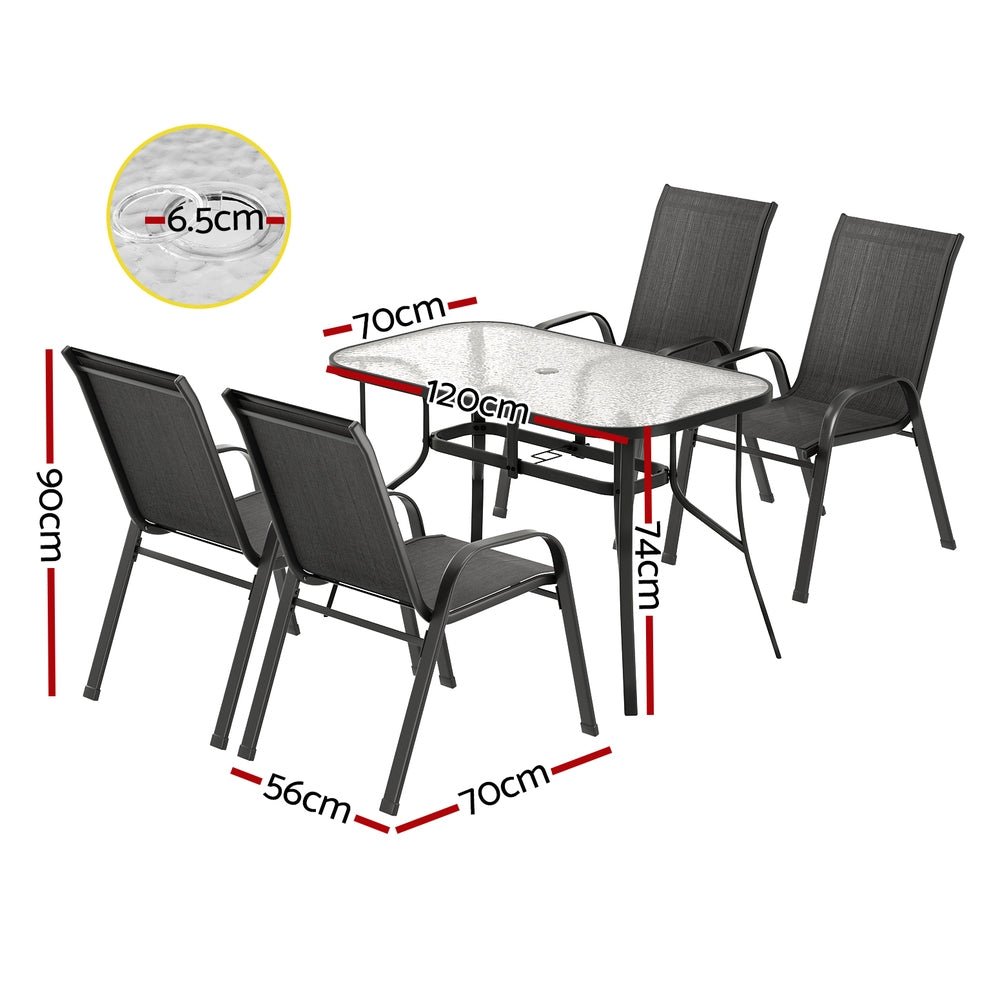 5PC Outdoor Dining Set Table and Chairs Patio Furniture Bistro Set Garden Black - Furniture > Outdoor > Outdoor Dining Sets - Rivercity House & Home Co. (ABN 18 642 972 209) - Affordable Modern Furniture Australia