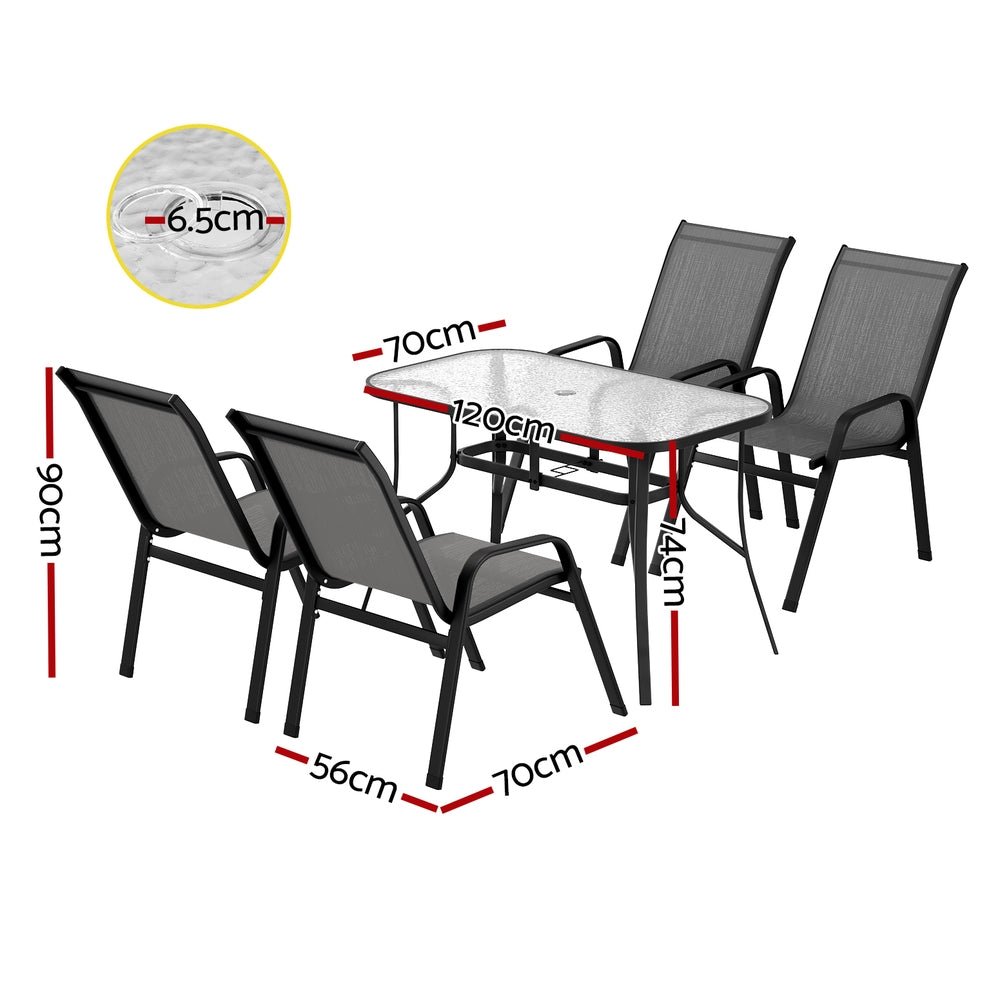 5PC Outdoor Dining Set Table and Chairs Patio Furniture Bistro Set Garden Grey - Furniture > Outdoor > Outdoor Dining Sets - Rivercity House & Home Co. (ABN 18 642 972 209) - Affordable Modern Furniture Australia