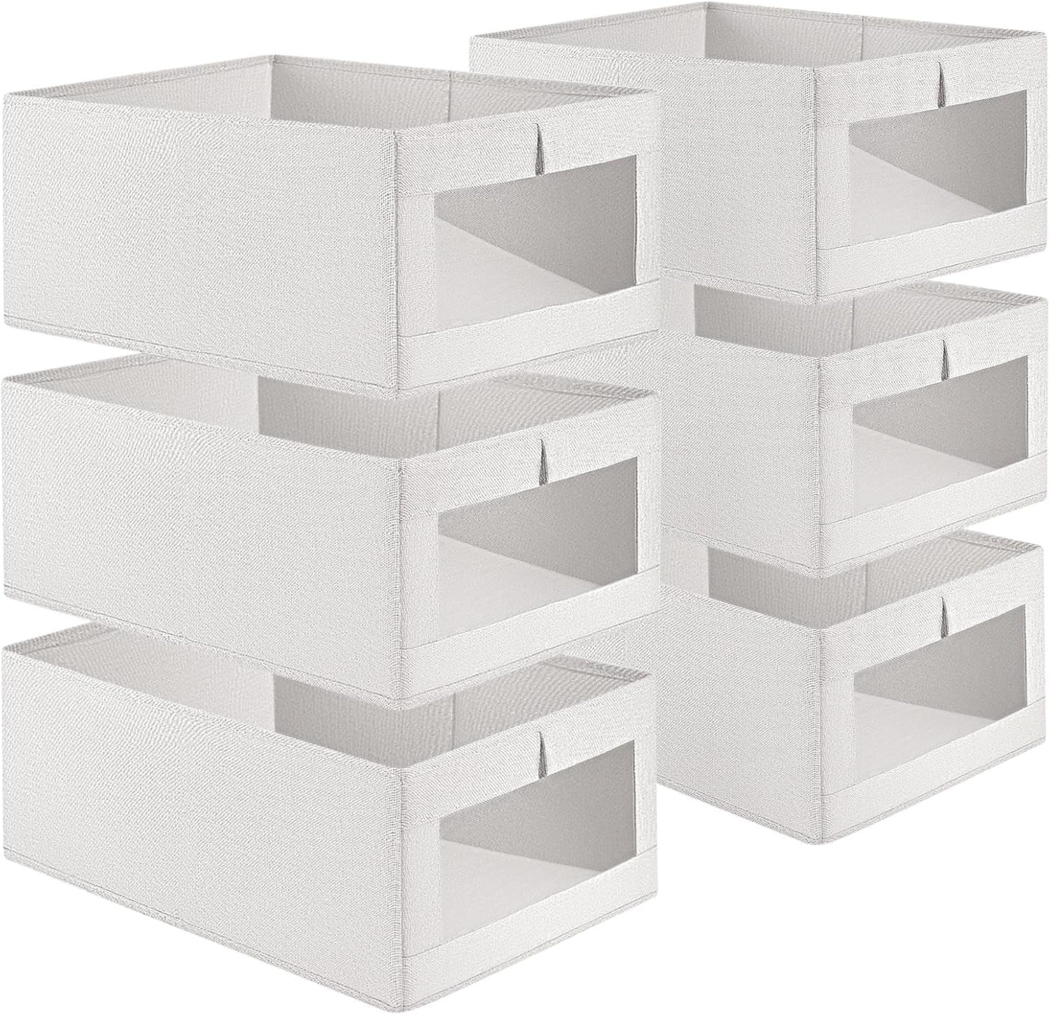 6 Pack Closet Storage Bins with Clear Window for Shelves, Wardrobe & Bedroom Organization - Natural Linen - Home & Garden > Storage > Clothing & Wardrobe Storage - Rivercity House & Home Co. (ABN 18 642 972 209) - Affordable Modern Furniture Australia