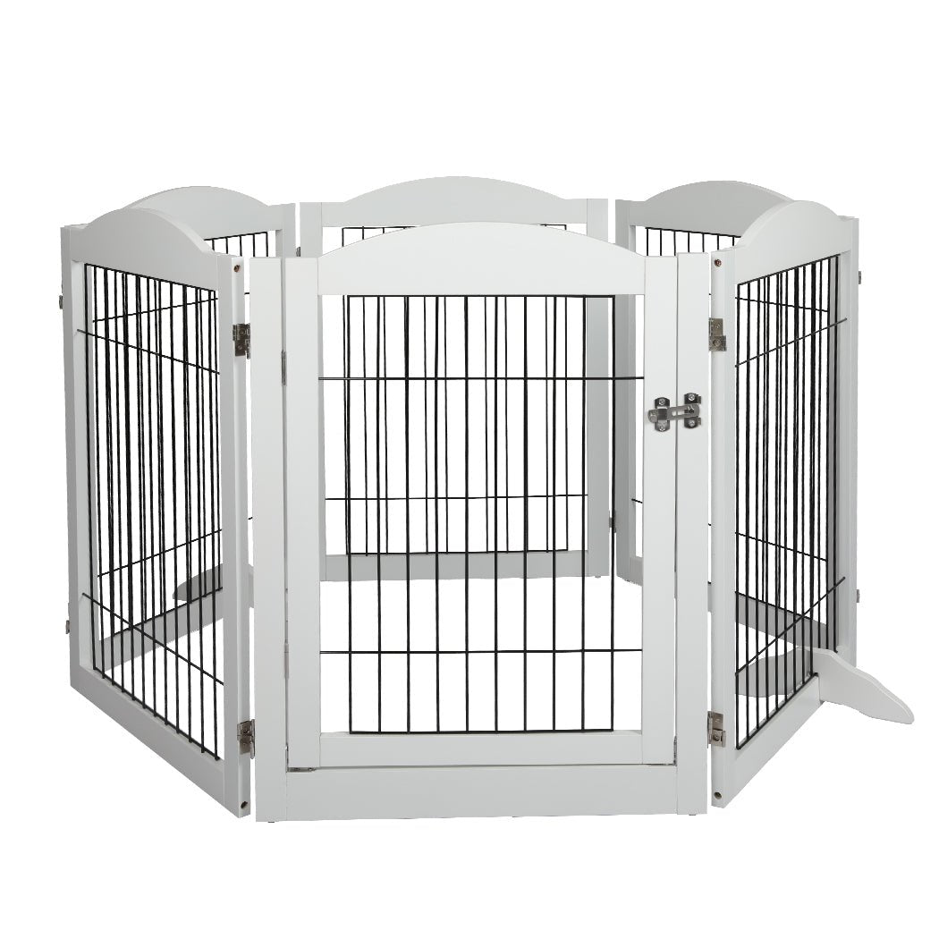 6 - Panel Adjustable Pet Dog Playpen with Gate - White - Rivercity House & Home Co. (ABN 18 642 972 209) - Affordable Modern Furniture Australia