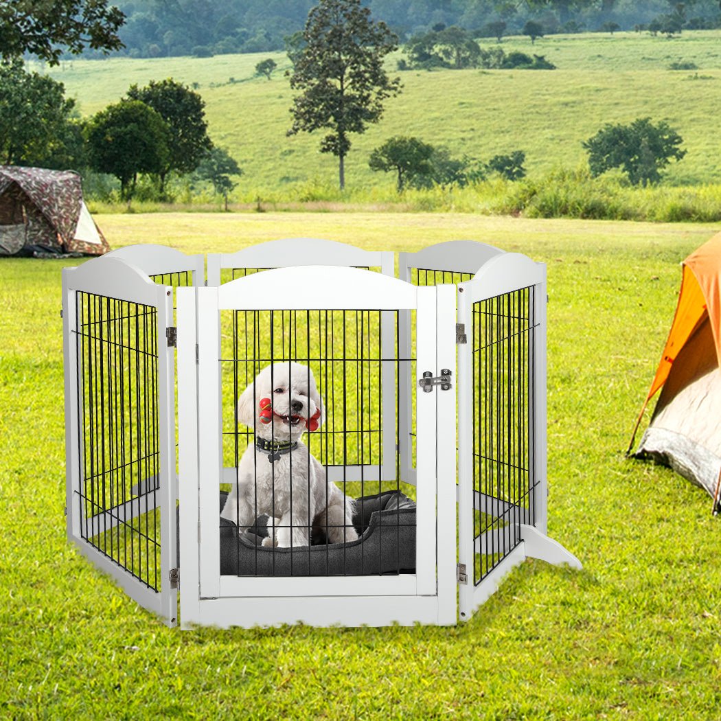 6 - Panel Adjustable Pet Dog Playpen with Gate - White - Rivercity House & Home Co. (ABN 18 642 972 209) - Affordable Modern Furniture Australia