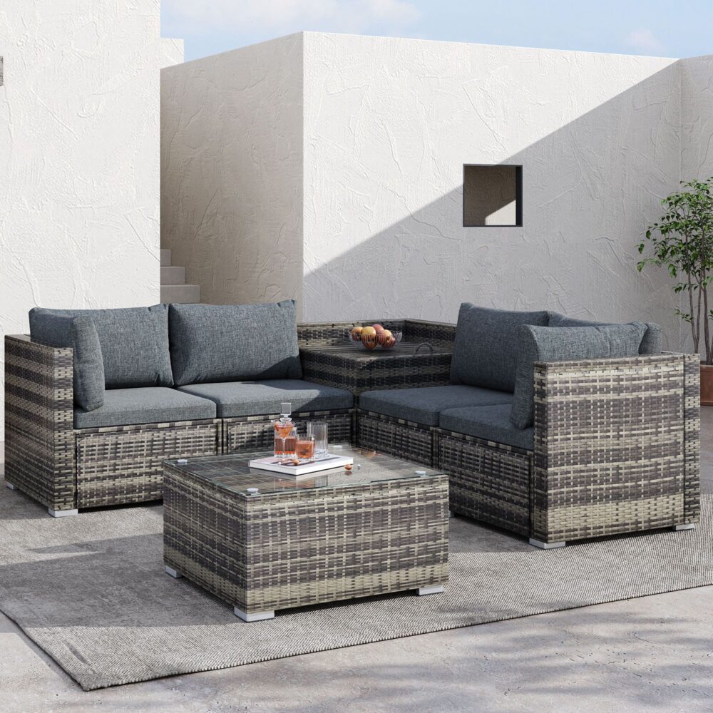 6 Piece Outdoor Modular Lounge Sofa - Grey - Furniture > Outdoor - Rivercity House & Home Co. (ABN 18 642 972 209) - Affordable Modern Furniture Australia