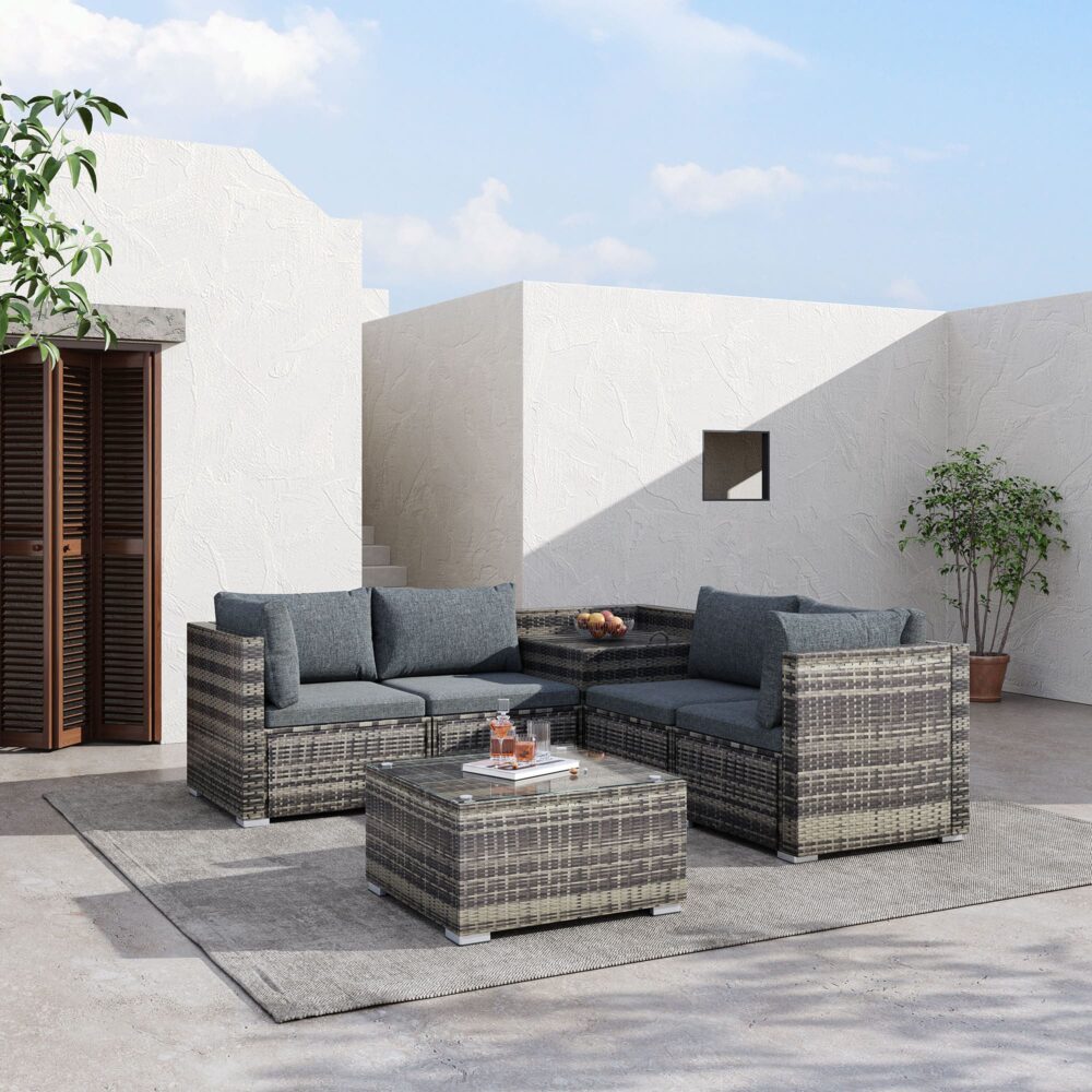 6 Piece Outdoor Modular Lounge Sofa - Grey - Furniture > Outdoor - Rivercity House & Home Co. (ABN 18 642 972 209) - Affordable Modern Furniture Australia
