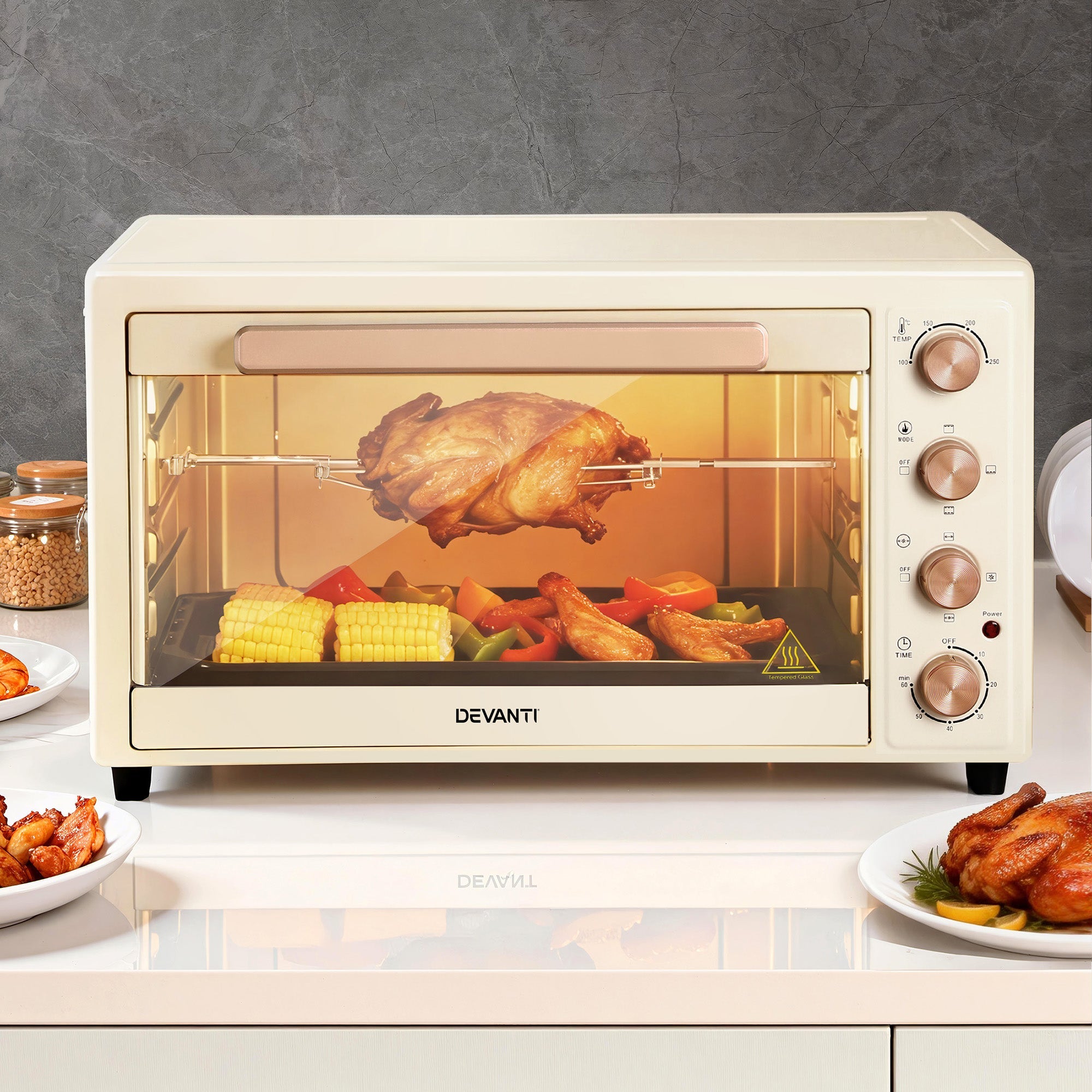 60L Convection Oven Electric Fryer Ovens 2000W Cream - Appliances > Kitchen Appliances > Ovens - Rivercity House & Home Co. (ABN 18 642 972 209) - Affordable Modern Furniture Australia