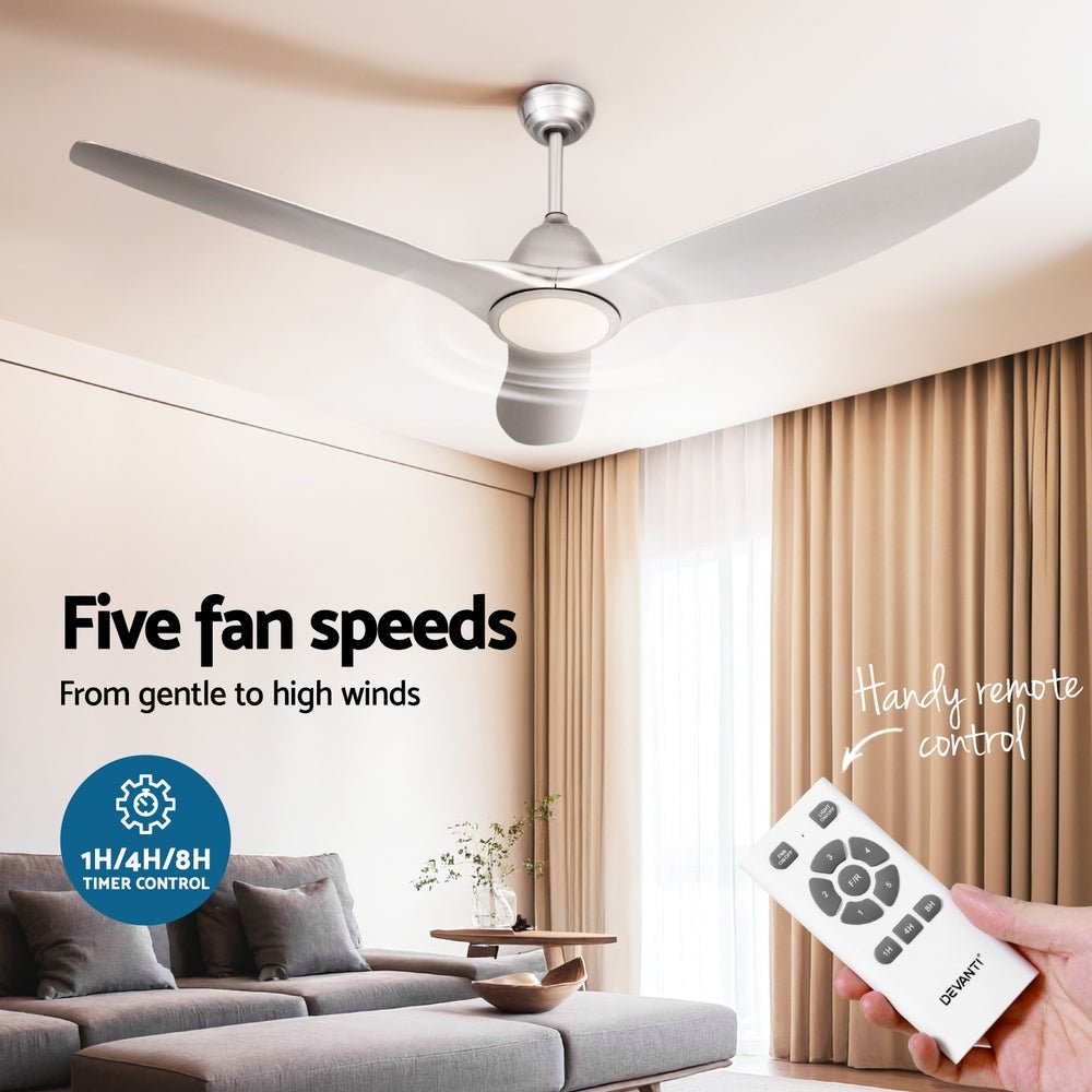 64 Inch Ceiling Fan DC Motor w/Light w/Remote - Silver - Appliances > Fans > Ceiling Fans - Rivercity House & Home Co. (ABN 18 642 972 209) - Affordable Modern Furniture Australia