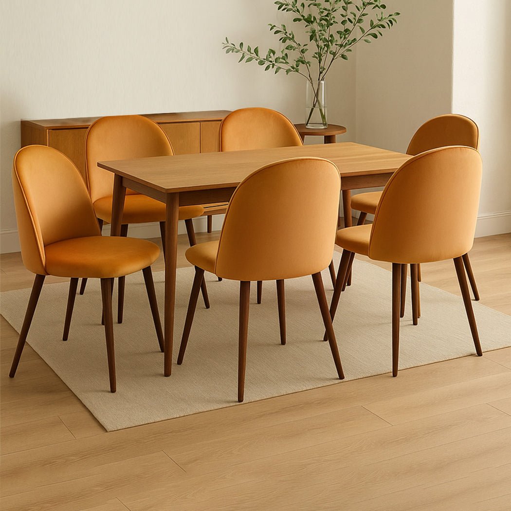 6x French Dining Chairs with Velvet Seat and Steel Legs - Mustard - Rivercity House & Home Co. (ABN 18 642 972 209) - Affordable Modern Furniture Australia