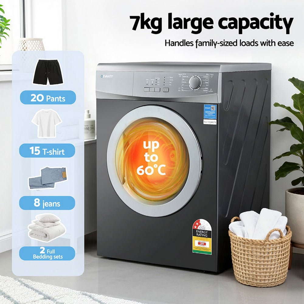 7kg Tumble Dryer Vented 15 Auto Programs - Grey - Appliances > Washers, Dryers & Irons > Dryers - Rivercity House & Home Co. (ABN 18 642 972 209) - Affordable Modern Furniture Australia