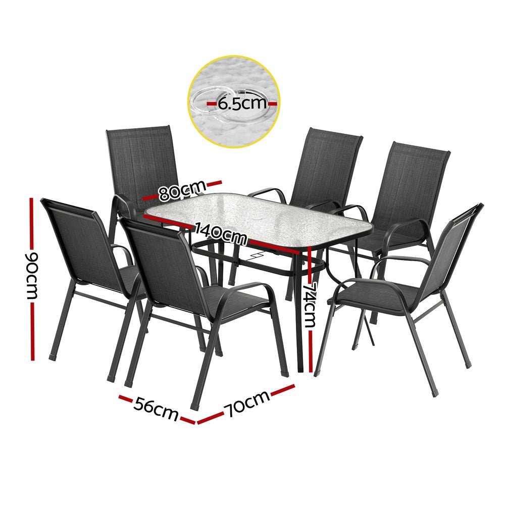 7PC Outdoor Dining Set Table and Chairs Patio Furniture Bistro Set Garden Black - Furniture > Outdoor > Outdoor Dining Sets - Rivercity House & Home Co. (ABN 18 642 972 209) - Affordable Modern Furniture Australia