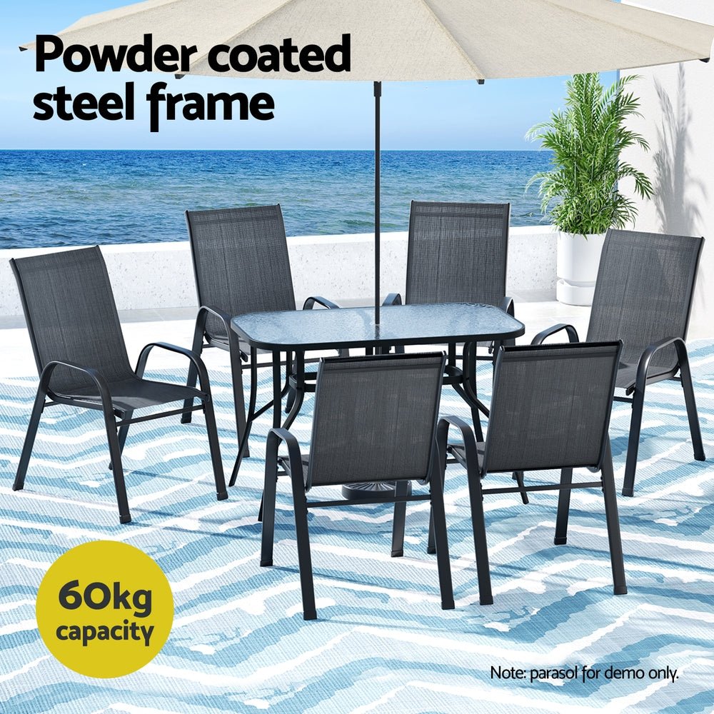 7PC Outdoor Dining Set Table and Chairs Patio Furniture Garden Bistro Set Black - Furniture > Outdoor > Outdoor Dining Sets - Rivercity House & Home Co. (ABN 18 642 972 209) - Affordable Modern Furniture Australia