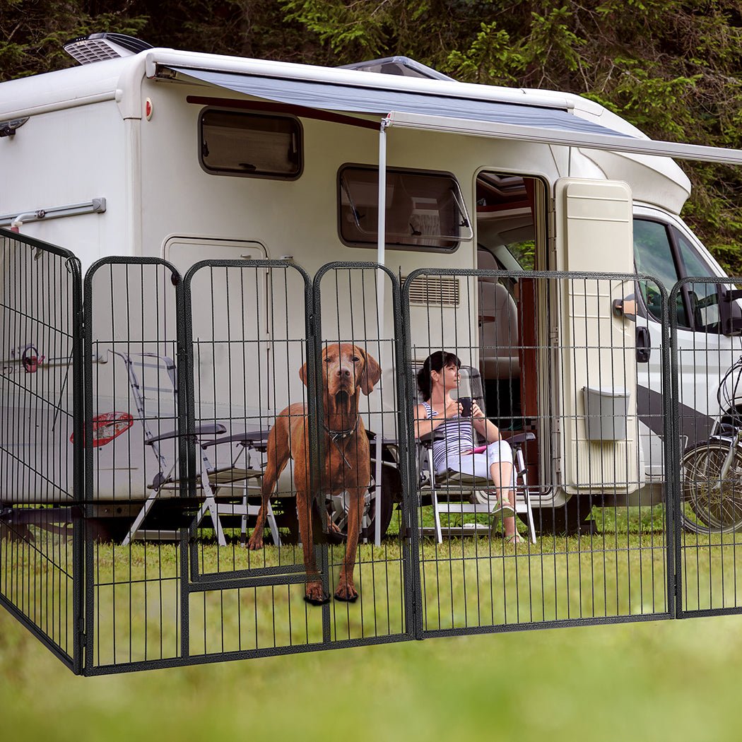 8 Panel Pet Dog Playpen with Lockable Gate - Black - Rivercity House & Home Co. (ABN 18 642 972 209) - Affordable Modern Furniture Australia