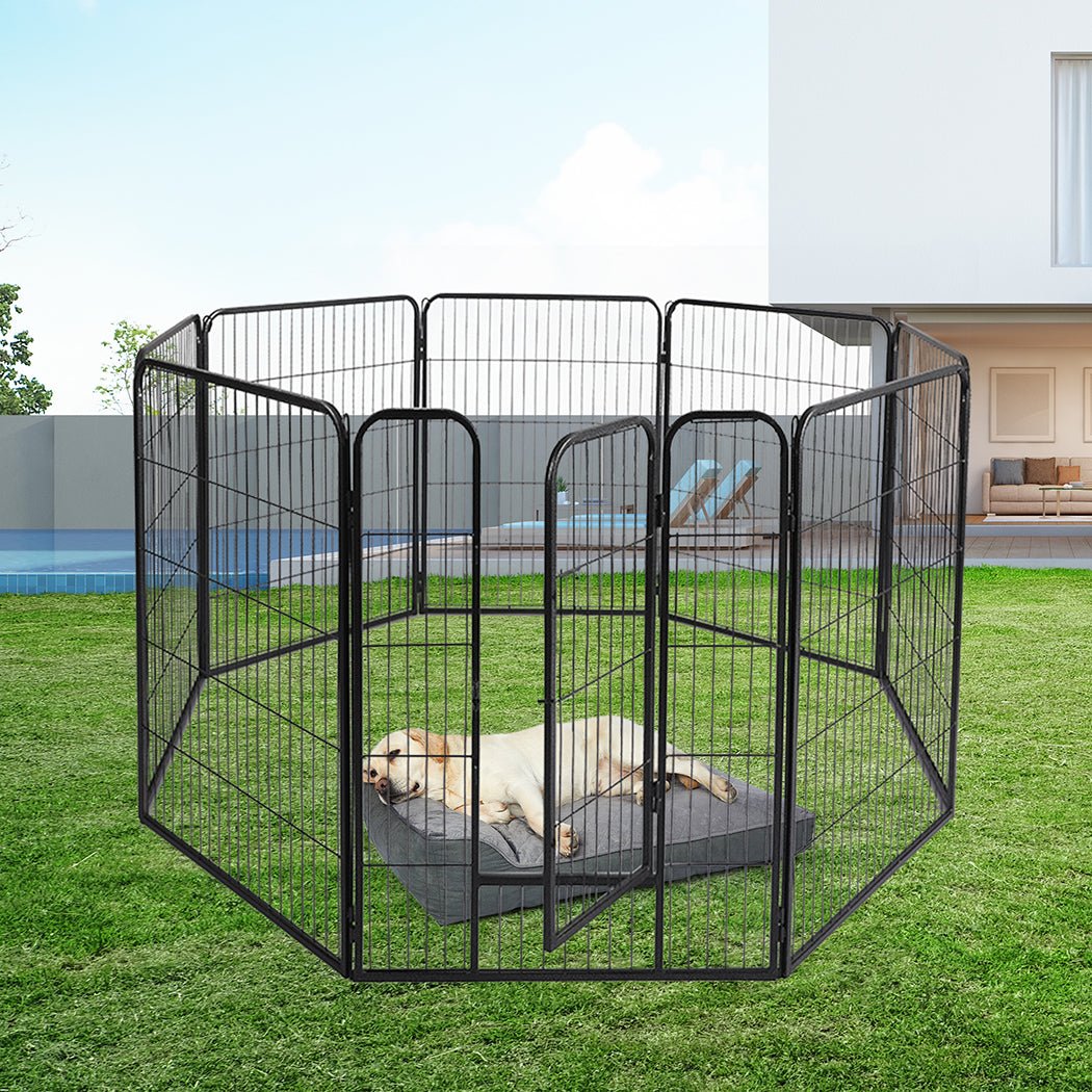 8 Panel Pet Dog Playpen with Lockable Gate - Black - Rivercity House & Home Co. (ABN 18 642 972 209) - Affordable Modern Furniture Australia