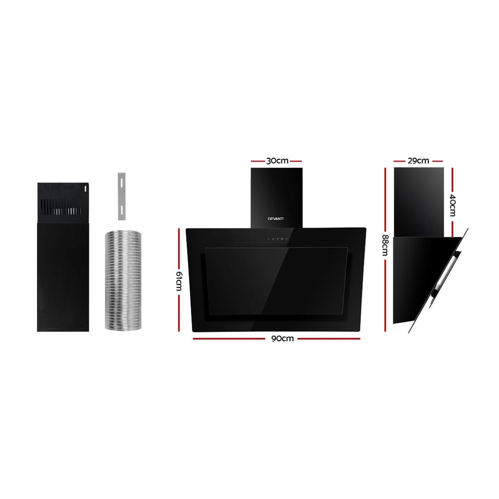 900mm Range Hood 90cm Rangehood Glass Black - Appliances > Kitchen Appliances > Cooking Ranges - Rivercity House & Home Co. (ABN 18 642 972 209) - Affordable Modern Furniture Australia