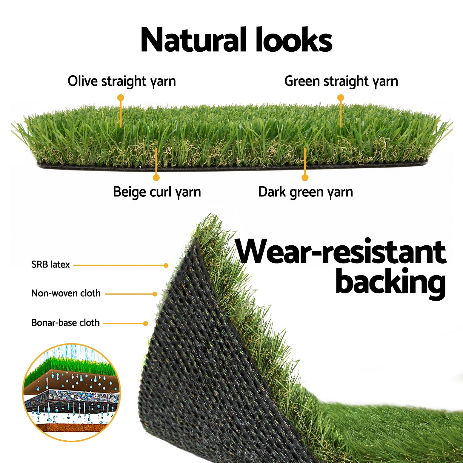Primeturf Artificial Grass 30mm 2mx5m 20SQM Synthetic Fake Lawn Turf Plastic Plant 4-coloured-6