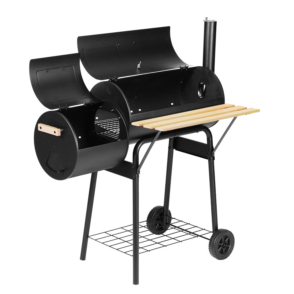 2-in-1 Offset BBQ Smoker - Black