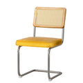 Set of 2 Cantilevered Rattan Dining Chairs - Yellow Velvet Seat
