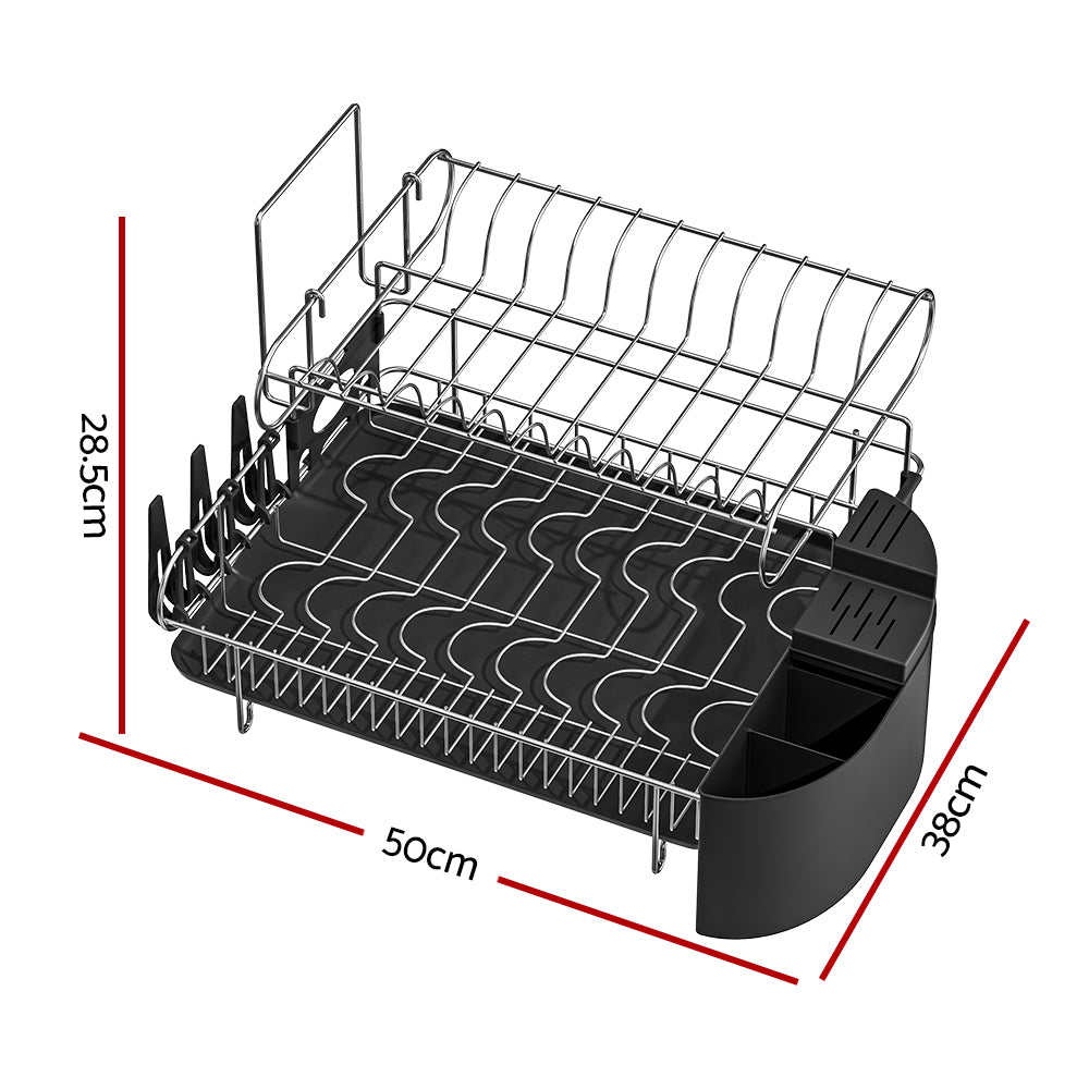 2 Tier Dish Drying Rack Silver and Black