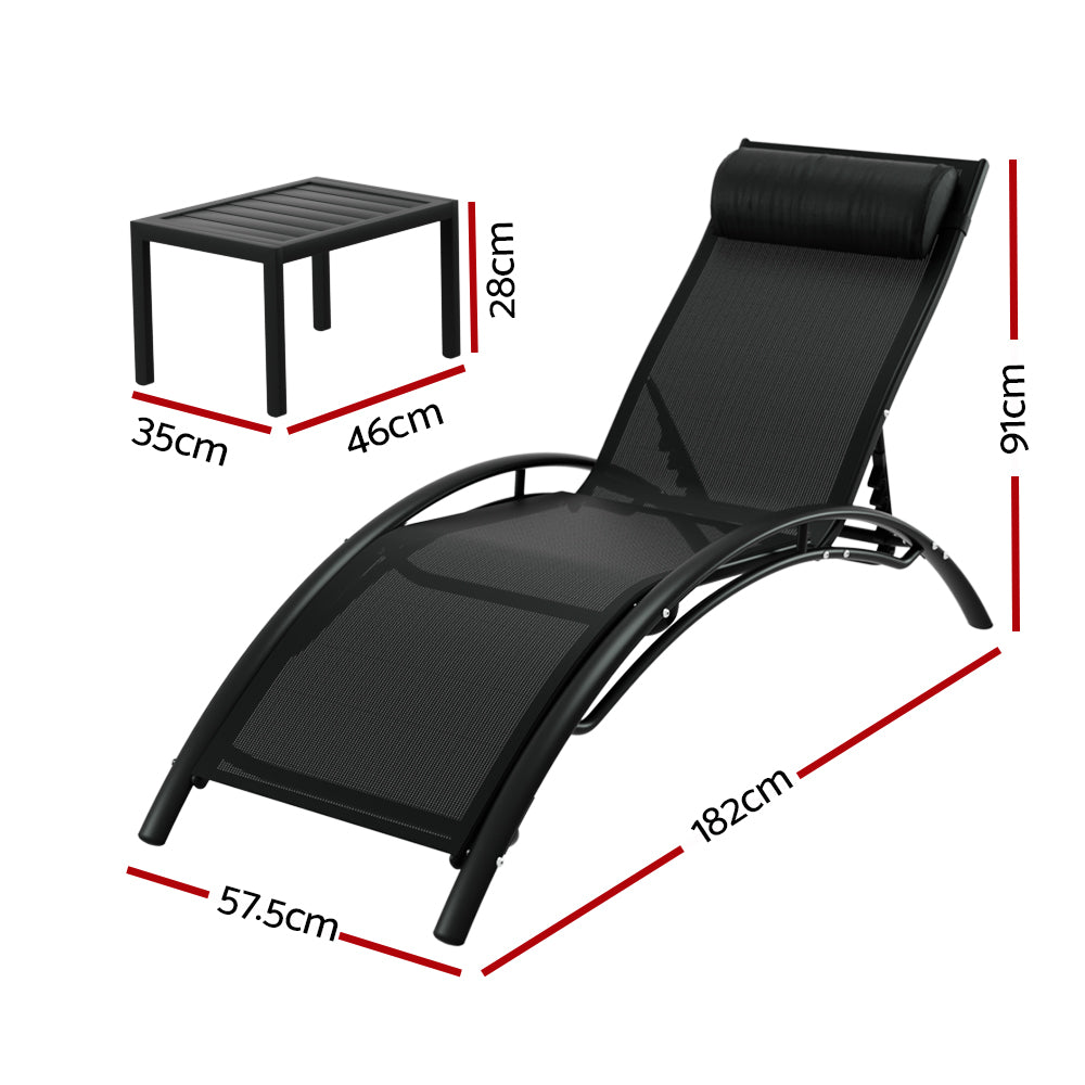 3 Piece Sun Lounger Set Black