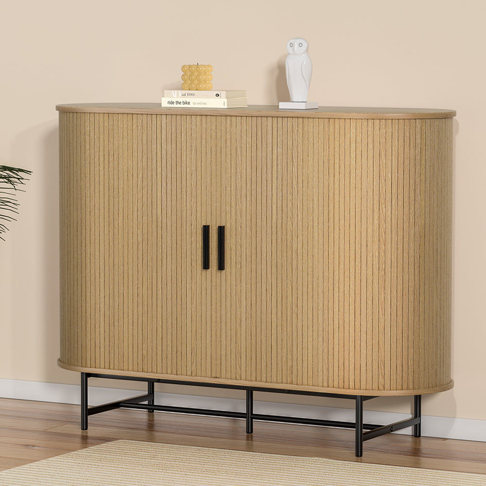 Oval Buffet Sideboard Cupboard With Sliding Doors Oak