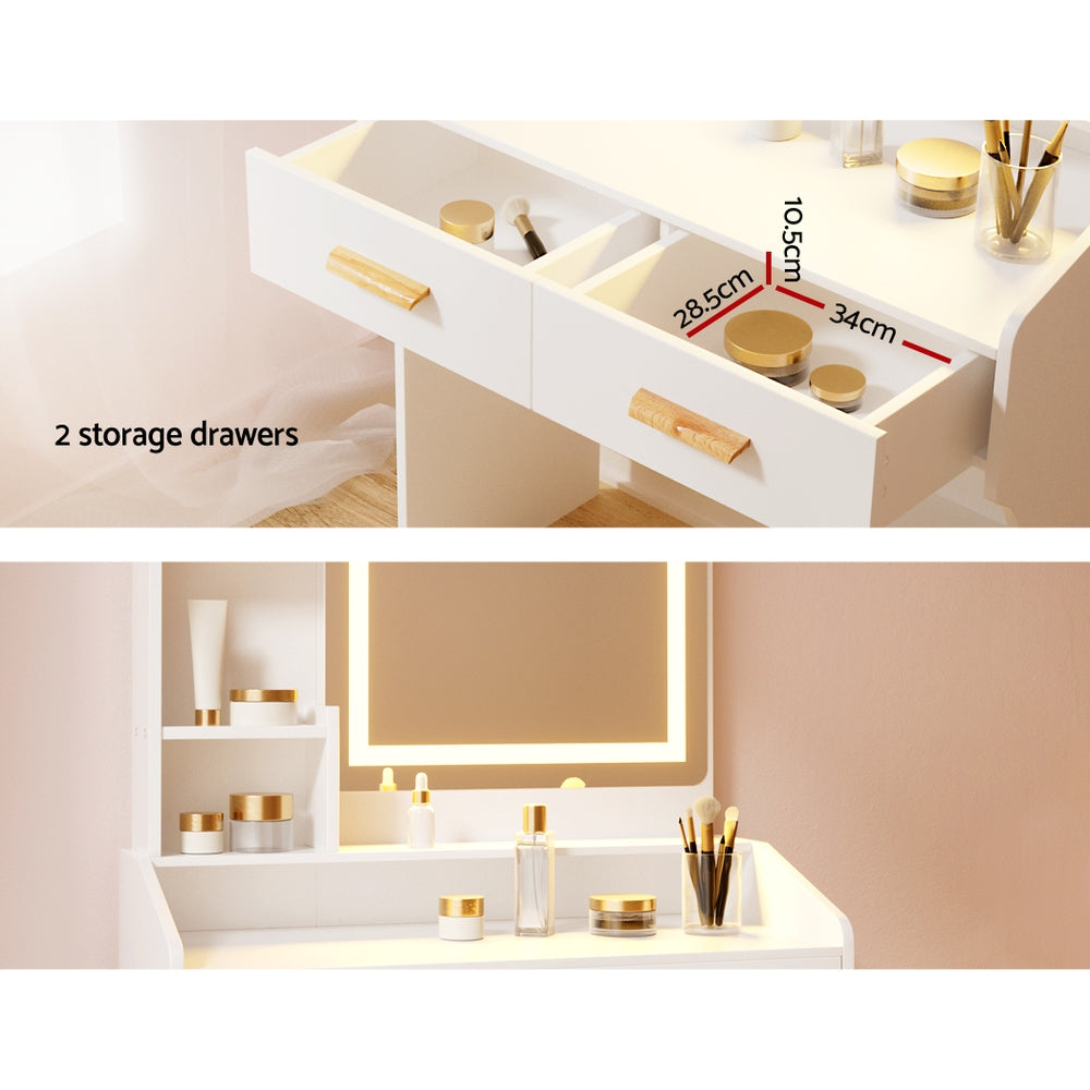 Doris LED Dressing Table Makeup Mirror with Stool Set White