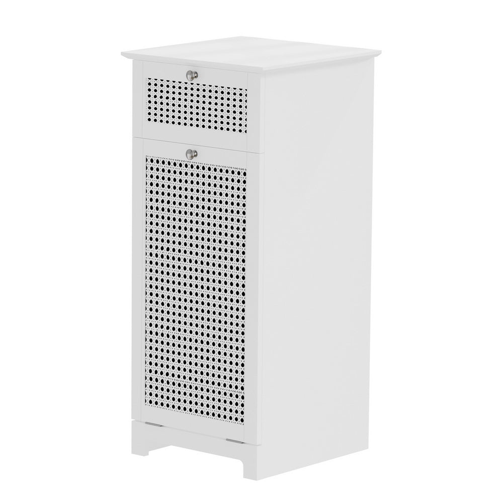 Rattan Style Laundry Hamper Cabinet Bathroom Storage White