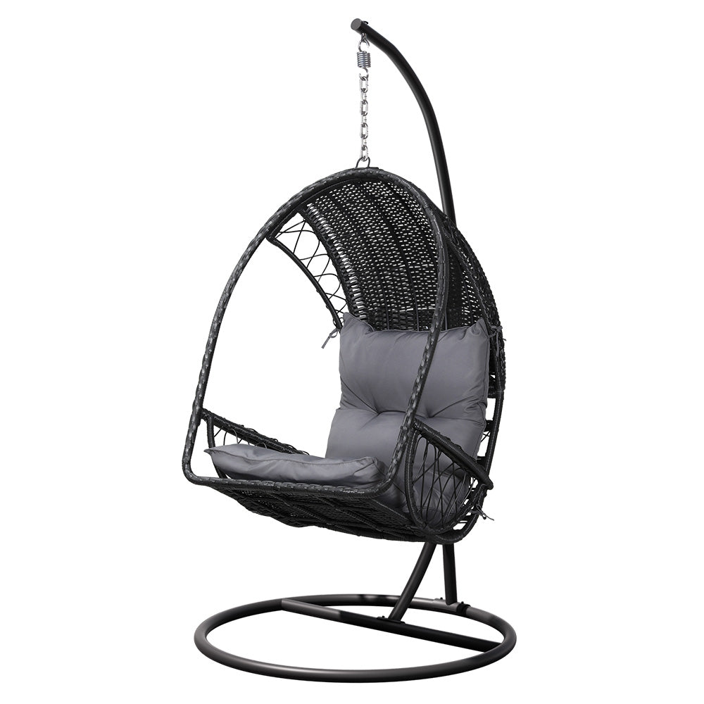 Hanging Wicker Pod Chair With Stand Black