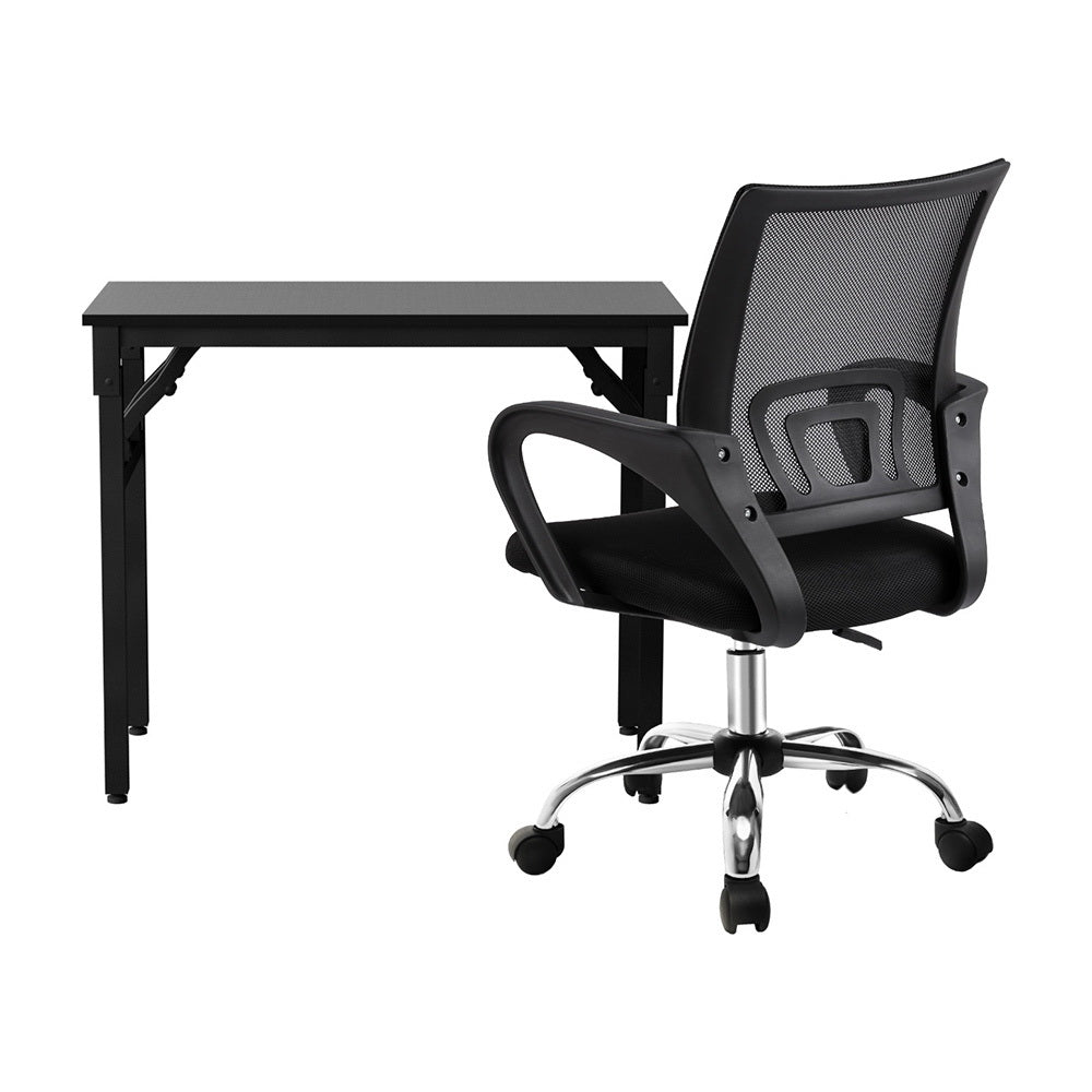 Computer Desk Mesh Office Chair Set Foldable Home Study Table Black