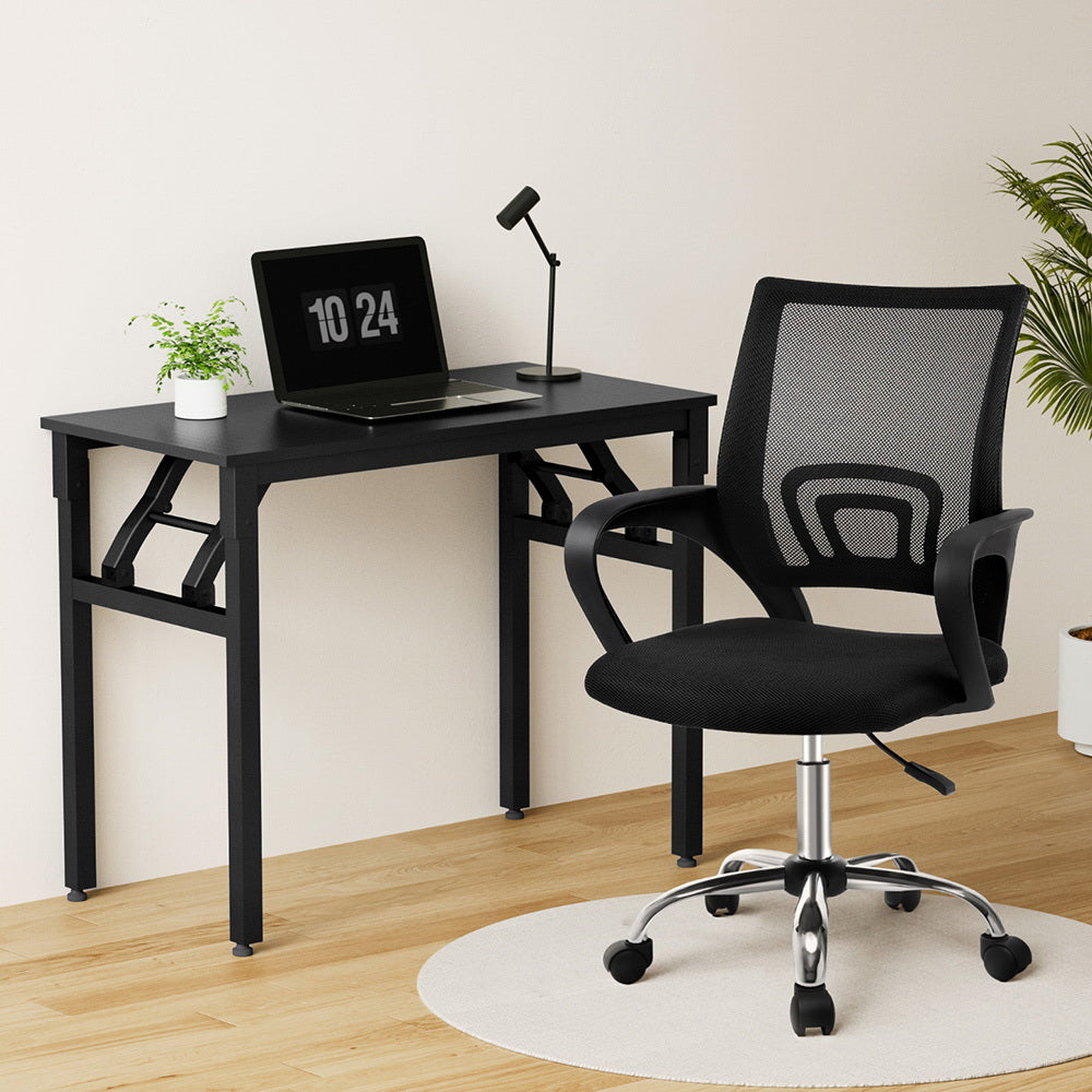 Computer Desk Mesh Office Chair Set Foldable Home Study Table Black
