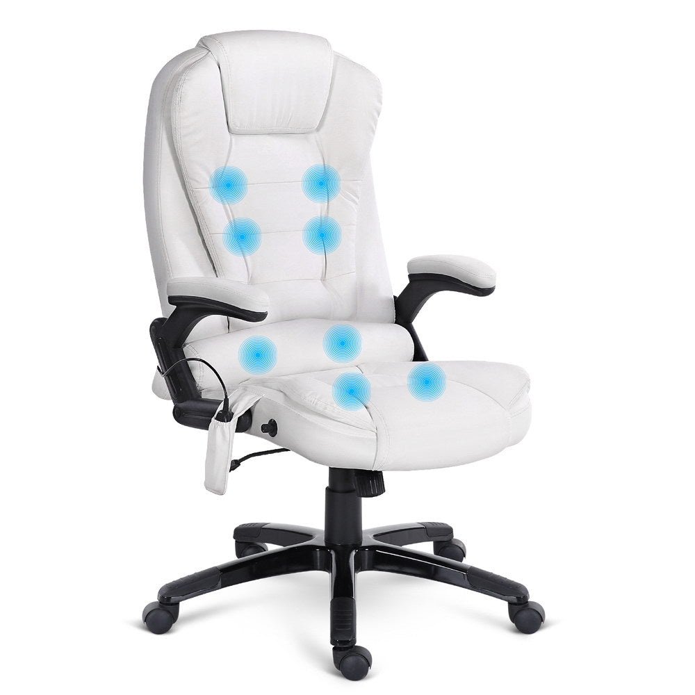 8 Point PU Leather Reclining Massage Chair (White)