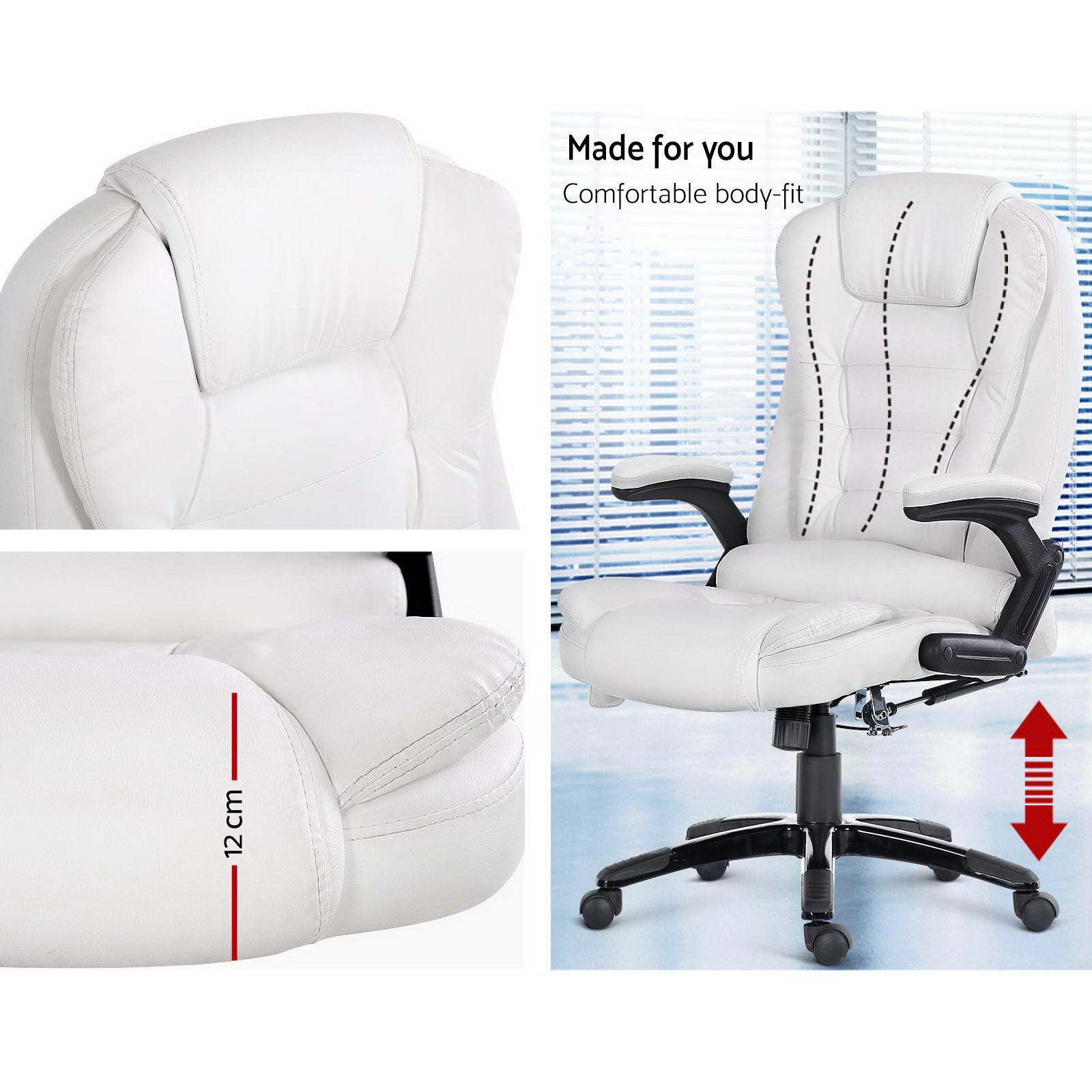 8 Point PU Leather Reclining Massage Chair (White)