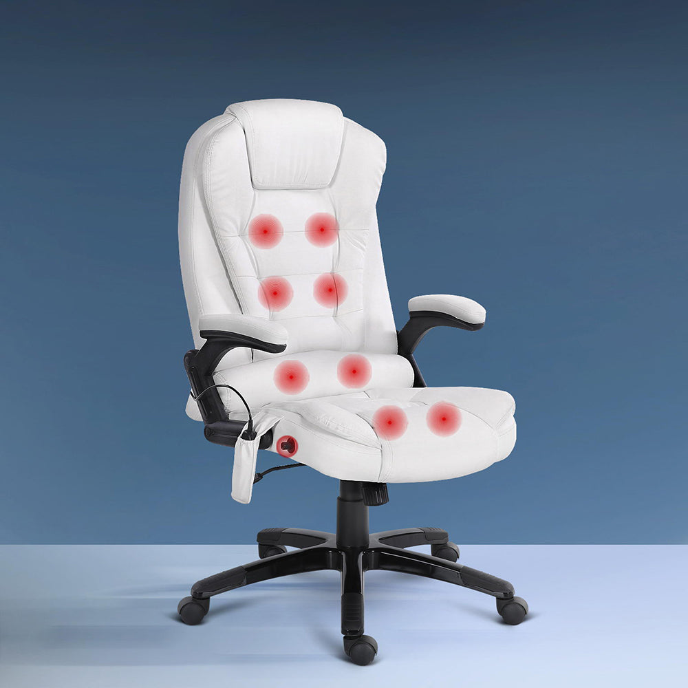 8 Point PU Leather Reclining Massage Chair (White)