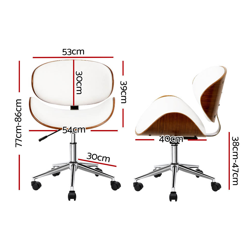 Wooden Curved Back Office Chair (Brown & White)