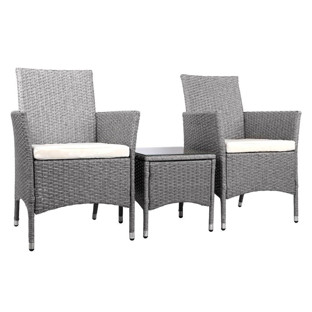 3 Piece Grey Wicker Outdoor Furniture Set