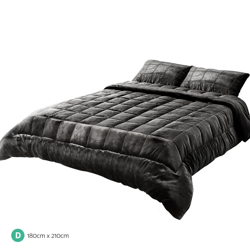 Mink Quilt Plush Throw Blanket Comforter Duvet Cover Charcoal Double