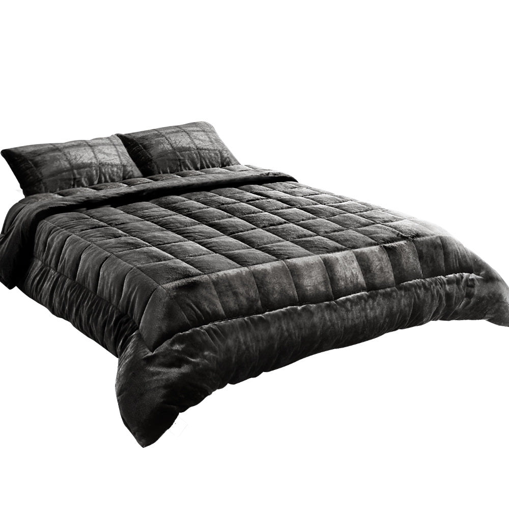 Mink Quilt Fleece Throw Blanket Comforter Charcoal King