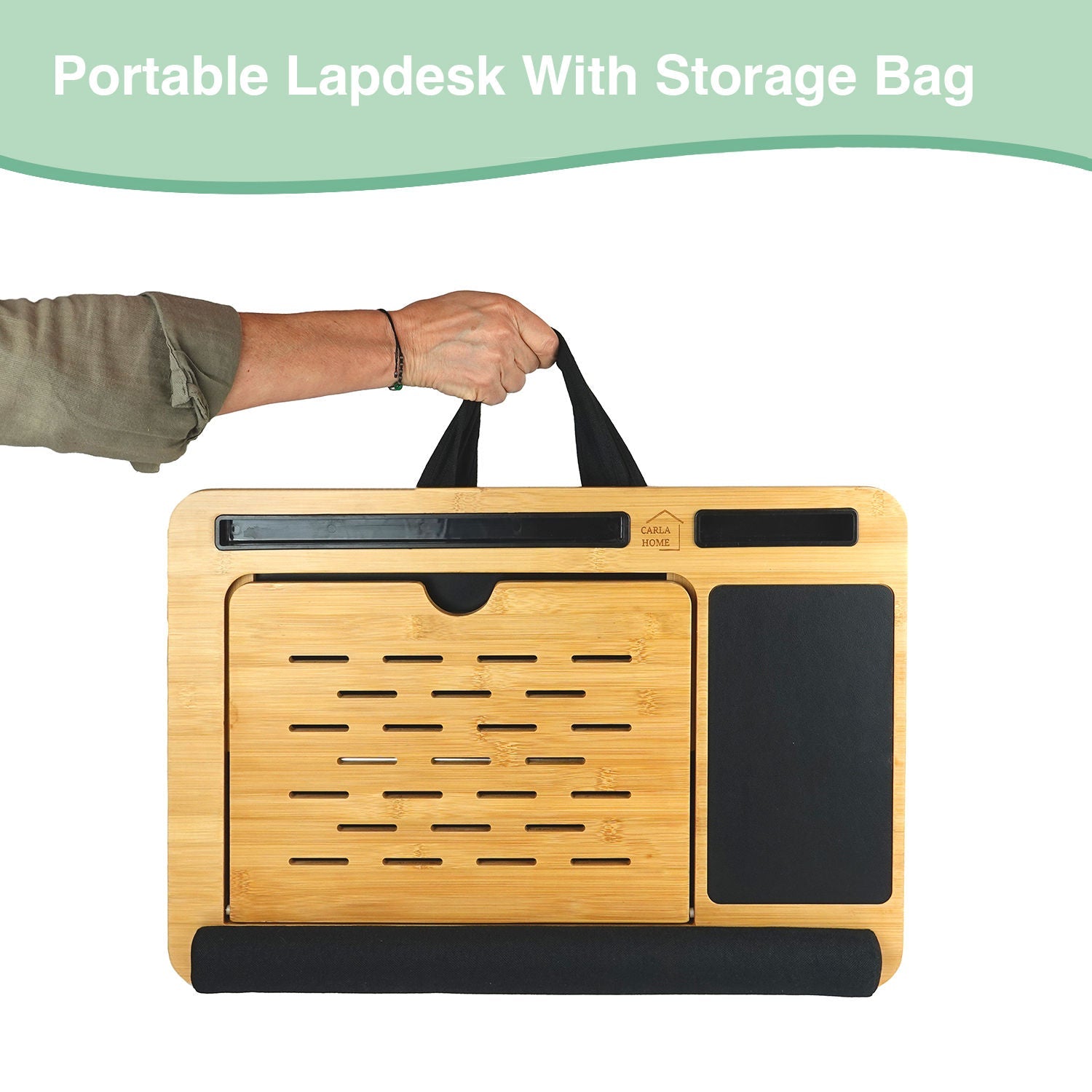 Adjustable Bamboo Laptop Lap Desk with Cushion and Handles for Office and Home - Natural - Electronics > Computer Accessories > Laptop Stands - Rivercity House & Home Co. (ABN 18 642 972 209) - Affordable Modern Furniture Australia