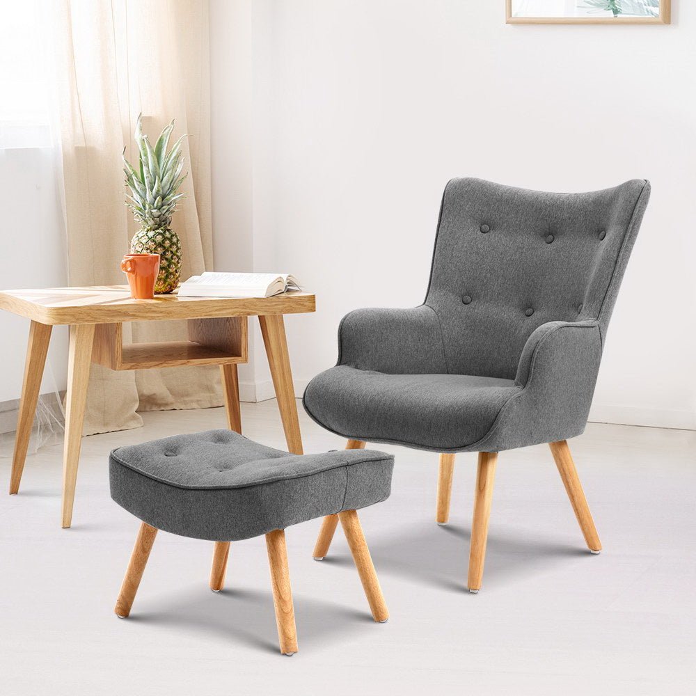 Armchair and Ottoman - Grey - Rivercity House & Home Co. (ABN 18 642 972 209) - Affordable Modern Furniture Australia