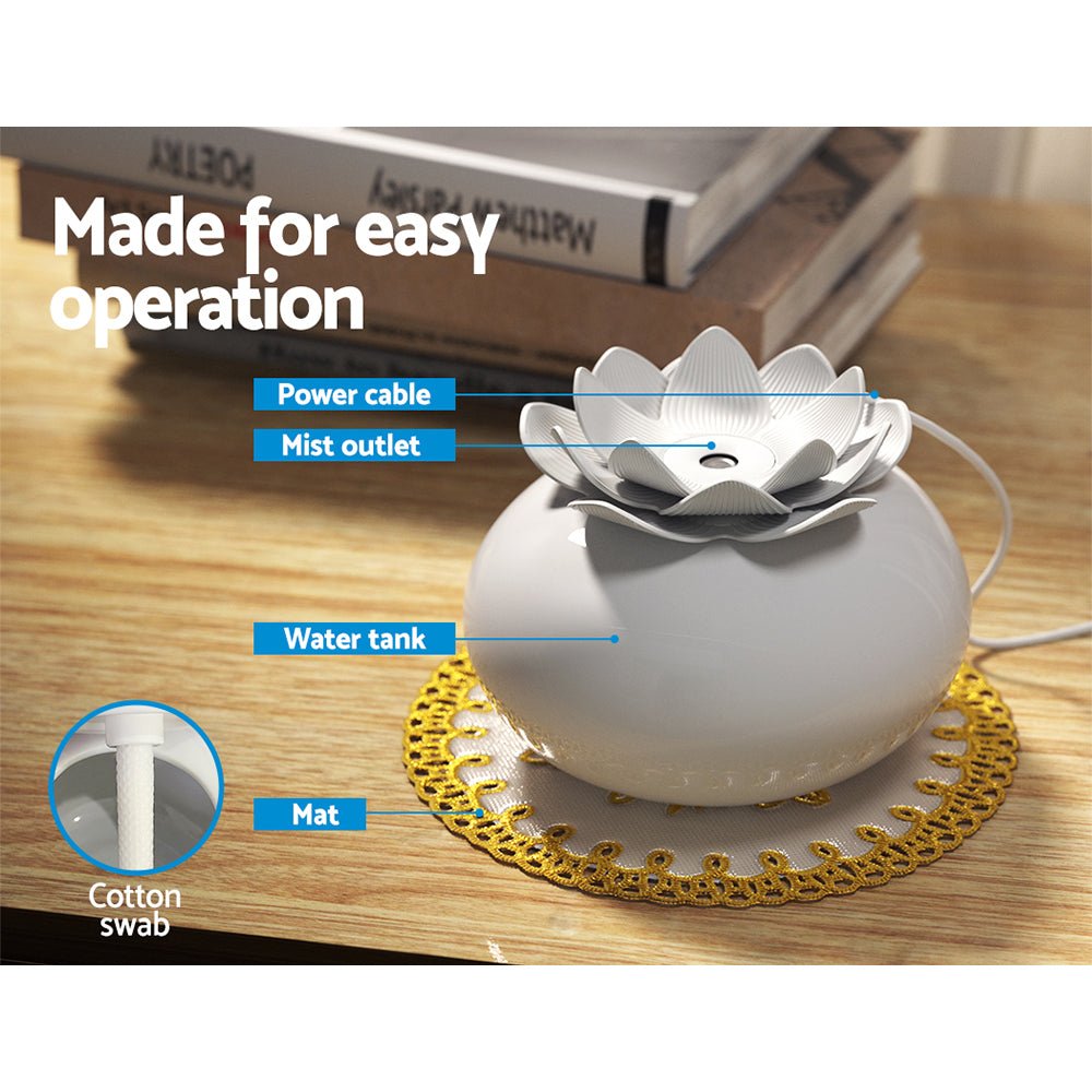 Aroma Diffuser Aromatherapy Lotus 200ml - Appliances > Aroma Diffusers & Humidifiers > Aroma Diffusers - Rivercity House & Home Co. (ABN 18 642 972 209) - Affordable Modern Furniture Australia