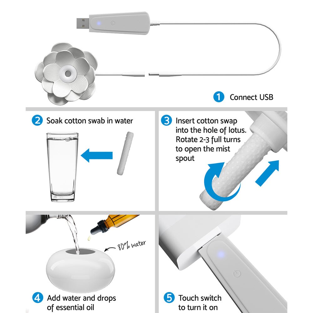 Aroma Diffuser Aromatherapy Lotus 200ml - Appliances > Aroma Diffusers & Humidifiers > Aroma Diffusers - Rivercity House & Home Co. (ABN 18 642 972 209) - Affordable Modern Furniture Australia