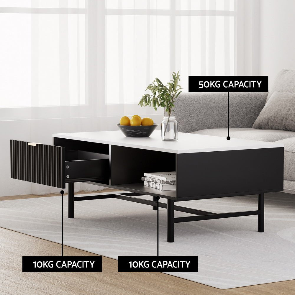 Artiss Coffee Table Drawer Storage Shelf Black - Furniture > Living Room - Rivercity House & Home Co. (ABN 18 642 972 209) - Affordable Modern Furniture Australia