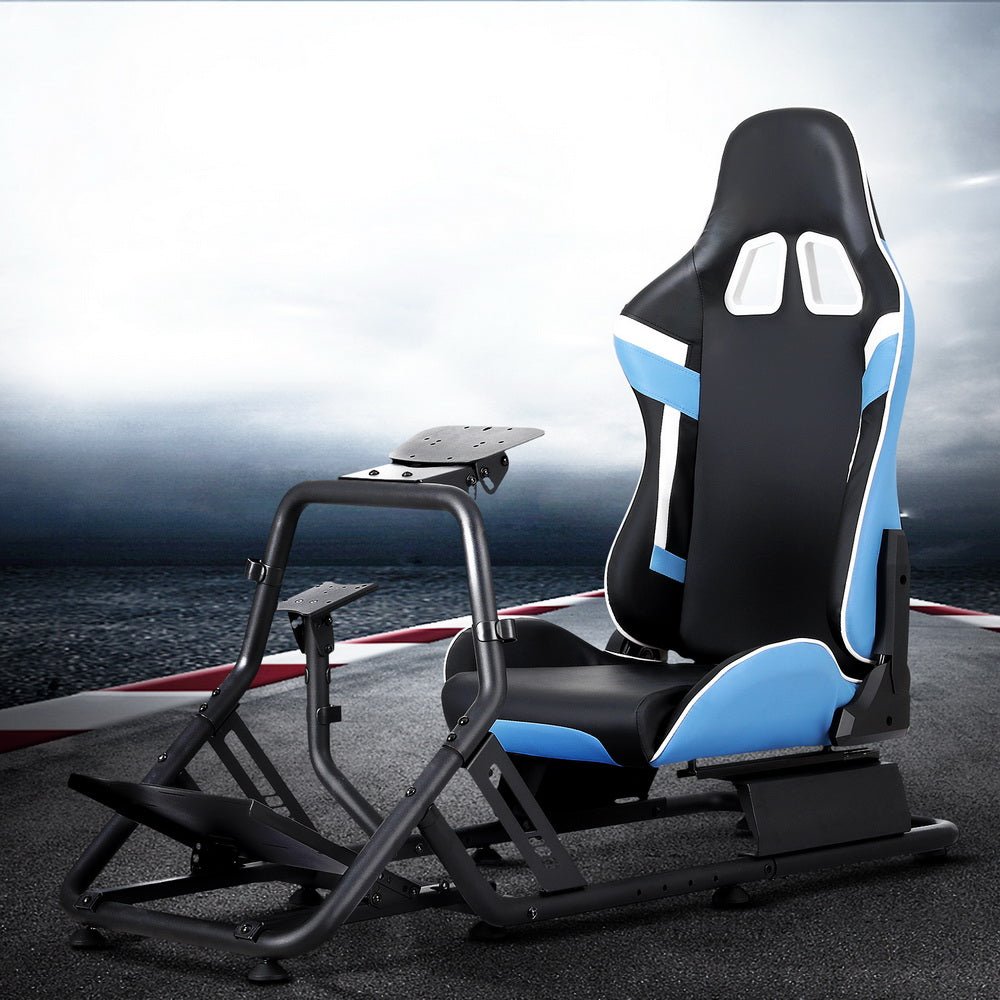 Artiss Racing Simulator Cockpit Steering Wheel Gaming Chair Blue - Furniture > Bar Stools & Chairs - Rivercity House & Home Co. (ABN 18 642 972 209) - Affordable Modern Furniture Australia