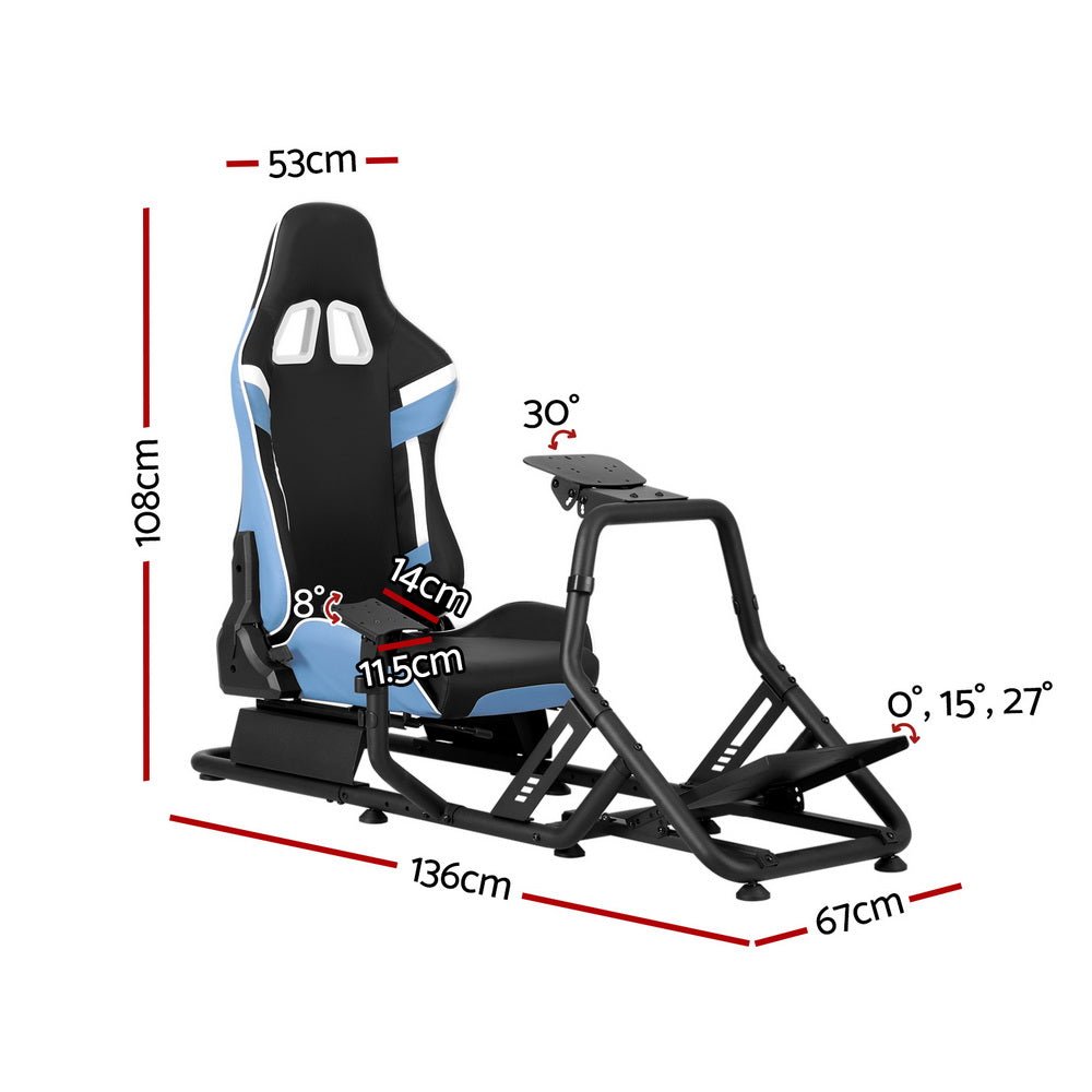 Artiss Racing Simulator Cockpit Steering Wheel Gaming Chair Blue - Furniture > Bar Stools & Chairs - Rivercity House & Home Co. (ABN 18 642 972 209) - Affordable Modern Furniture Australia