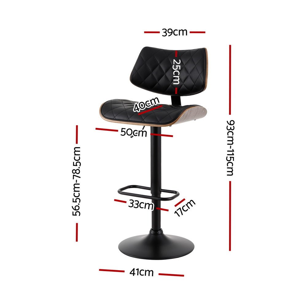 Bar Stools Kitchen Dining Chairs Gas Lift Stool Wooden Leather Black - Furniture > Bar Stools & Chairs - Rivercity House & Home Co. (ABN 18 642 972 209) - Affordable Modern Furniture Australia