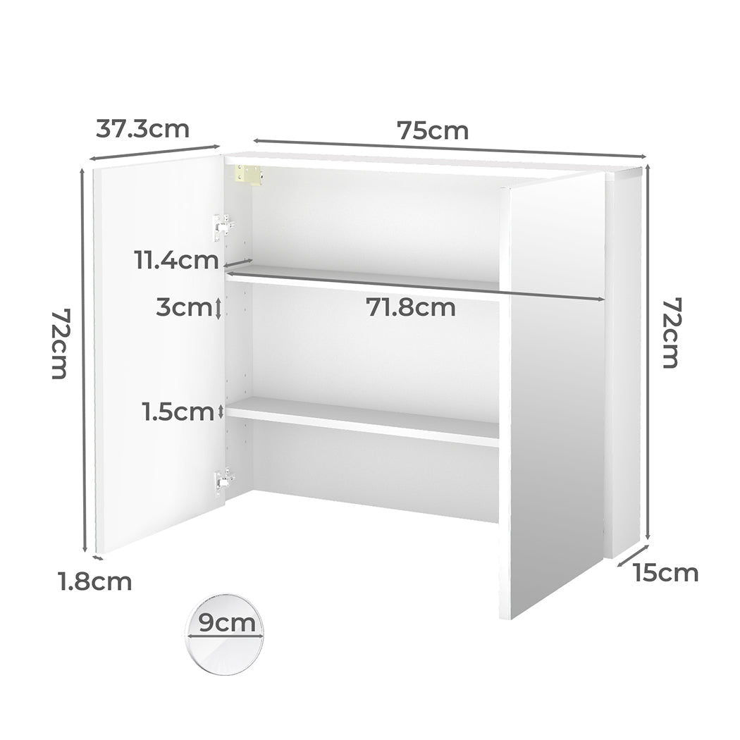 Bathroom Mirror Cabinet 75CM with 5X Magnifying Mirror & Soft - Close Hinges - White - Rivercity House & Home Co. (ABN 18 642 972 209) - Affordable Modern Furniture Australia
