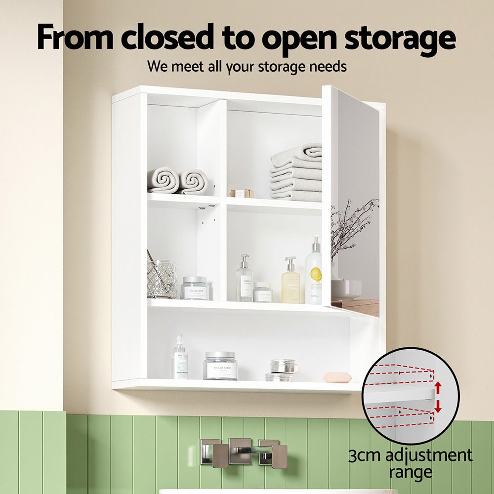 Bathroom Mirror Cabinet Mirrored Medicine Adjustable Shelf Wall Mounted 560mm White - Furniture > Bathroom > Bathroom Cabinets, Cupboards & Storage - Rivercity House & Home Co. (ABN 18 642 972 209) - Affordable Modern Furniture Australia