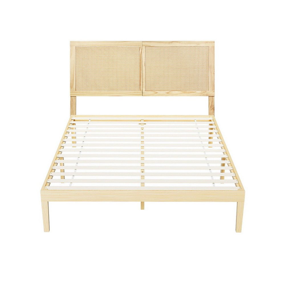 Bed Frame Double Size with Rattan Headboard Wooden Bed Base BRUNO - Furniture > Bedroom > Beds & Bed Frames - Rivercity House & Home Co. (ABN 18 642 972 209) - Affordable Modern Furniture Australia