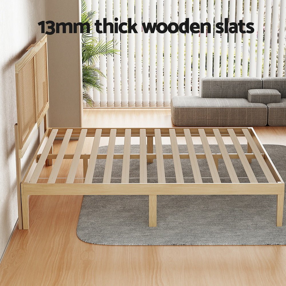 Bed Frame Double Size with Rattan Headboard Wooden Bed Base BRUNO - Furniture > Bedroom > Beds & Bed Frames - Rivercity House & Home Co. (ABN 18 642 972 209) - Affordable Modern Furniture Australia
